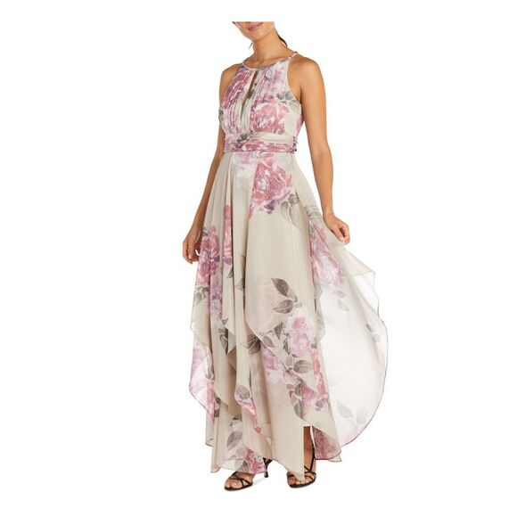 R&M RICHARDS PETITE Dresses & Skirts - R&M RICHARDS PETITE Womens Beige Sleeveless Maxi Formal Gown Dress Petites 4P